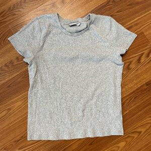 Aritzia TNA Homestretch Grey Short Sleeve Ribbed Cotton Blend Tee XL